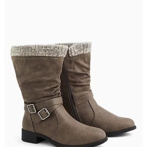 TORRID GREY FAUX LEATHER SWEATER-TRIMMED BOOT (WW)